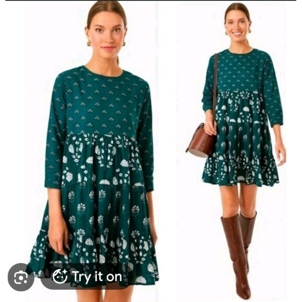 Ro's Garden Renee Mini Dress Women's Medium Floral Patchwork Print Tiered Green
